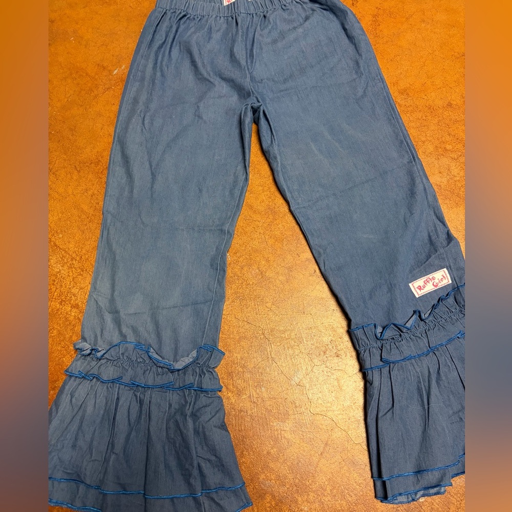 Ruffle Girl Slate Blue Ruffle-Hem Cropped Pants